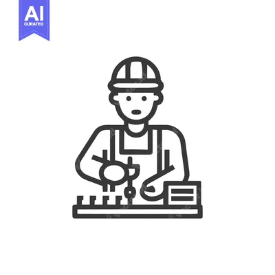 Aset desain premium: Focused Technician Assembling Electronics, Minimalist Line Art Icon