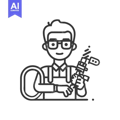 Smiling Craftsman with Glasses Holding a High-Pressure Spray Gun Line
