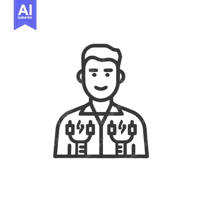 Aset premium populer: Friendly Technician with a High-Tech Circuitry Jacket Line Icon
