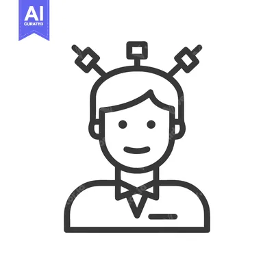 Cyborg Avatar with Brain-Computer Interface Plugs Line Art