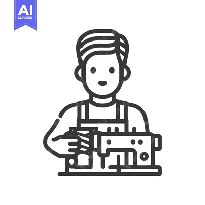 Aset desain premium: Friendly Artisan at Work: A Minimalist Tailor and Sewing Machine Icon