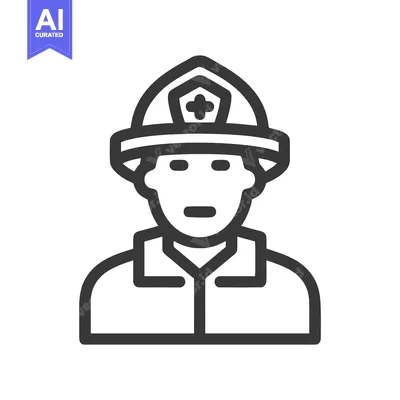 Bold Line Art Firefighter Icon with Protective Helmet and Cross Emblem