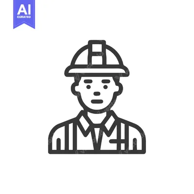 Premium design asset: Modern Line Art Icon of a Construction Worker with Hard Hat and Suspen