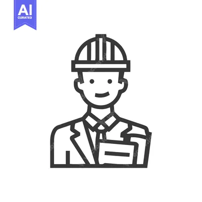 Professional Engineer or Architect Line Icon with Hard Hat and Plans