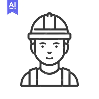 Aset premium populer: Minimalist Outline Icon of a Construction Worker with Hard Hat and a C