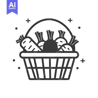 Aset premium populer: A black and white illustration of a basket filled with carrots