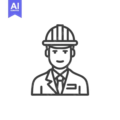Professional Engineer in Hard Hat and Suit, a Minimalist Line Art Icon