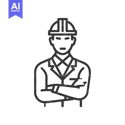 Confident Engineer in Hard Hat with Crossed Arms, Minimalist Line Art