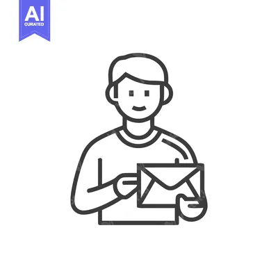 Aset premium populer: Simple Line Art Icon of a Friendly Person Holding an Envelope for Mail