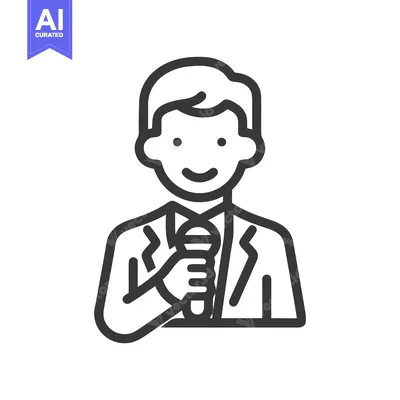 Professional Announcer with Microphone, Minimalist Outline Icon of a S