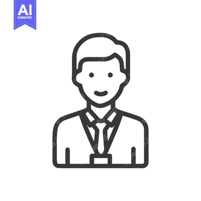 Premium design asset: Smiling Professional Man Line Icon with Suit, Tie, and Lanyard ID Badg