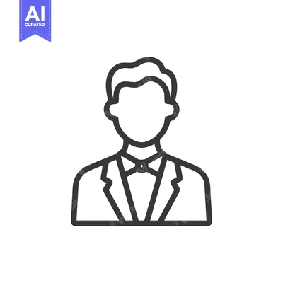 Aset premium populer: Formal Gentleman with Bow Tie: Clean Vector Line Art Avatar