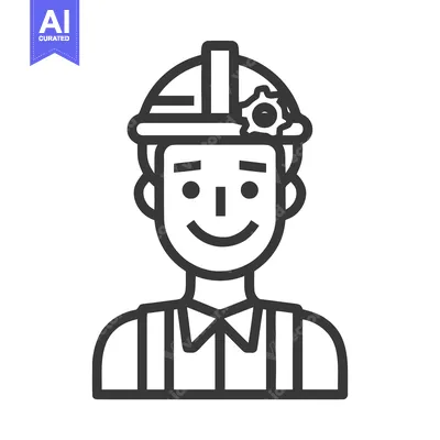 Popular premium asset: Minimalist Line Art Icon of a Smiling Engineer with a Gear Helmet