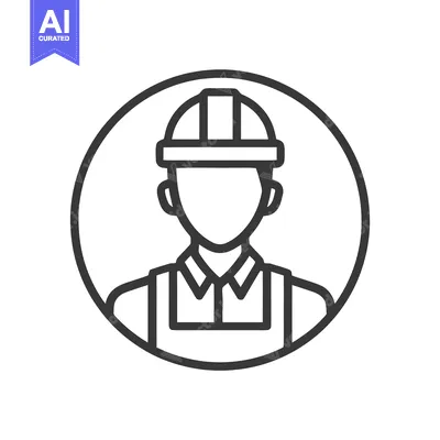 Popular premium asset: Monochrome Line Art Icon of a Construction Worker in a Circular Frame