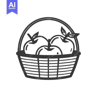 A Black and White Illustration of a Basket of Apples