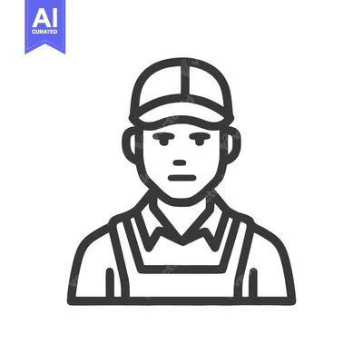 Aset premium populer: Bold Line Art Icon of a Male Worker in a Cap and Overalls