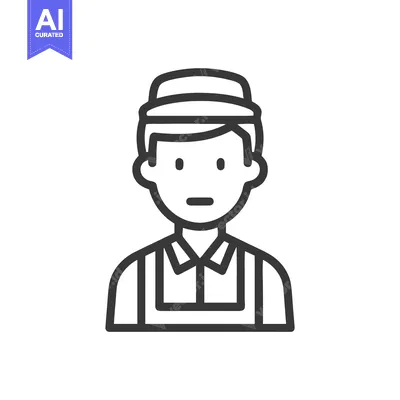 Popular premium asset: Minimalist Line Icon of a Service Worker in Uniform, Apron, and Hat
