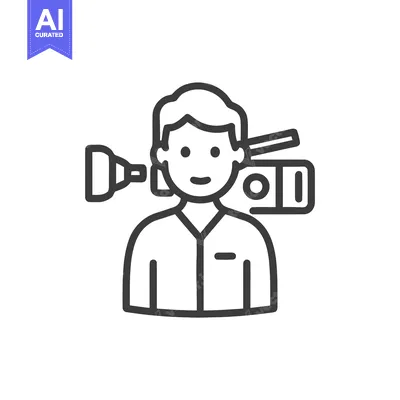 Professional Cameraman with Shoulder Camcorder, Clean Outline Icon
