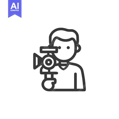 Aset premium populer: Stylized Videographer Filming with a Camera, Modern Line Art Icon
