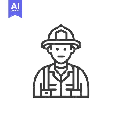 Minimalist Firefighter Bust Icon with Helmet and Uniform Line Art