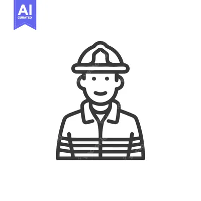 Aset desain premium: Friendly Firefighter Portrait: Minimalist Black Line Icon of a Smiling