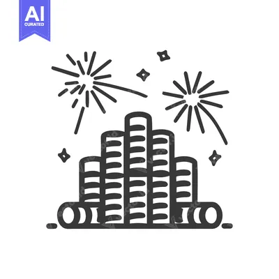 Bold Outline Icon of Festive Fireworks Bursting with Sparkles