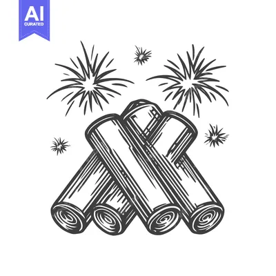 Hand-drawn firecrackers in a vintage engraving style with explosive bu