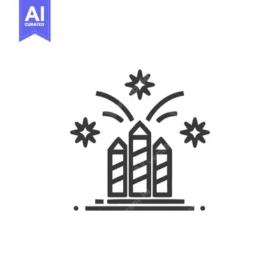 Minimalist Line Icon of Three Striped Fireworks Bursting into Stars