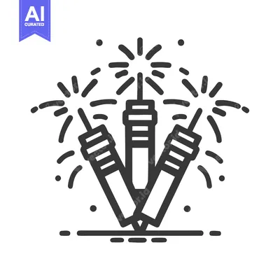 A Trio of Bursting Fireworks: A Minimalist Celebration Line Icon