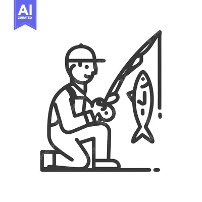 Kneeling Fisherman with a Successful Catch, a Minimalist Modern Line A