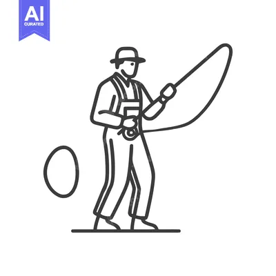 Popular premium asset: Minimalist Line Art Icon of an Angler in Waders Casting a Fishing Rod