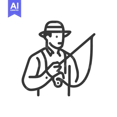 Aset desain premium: Angler in a Hat Holding a Fishing Rod, Bold Monoline Icon