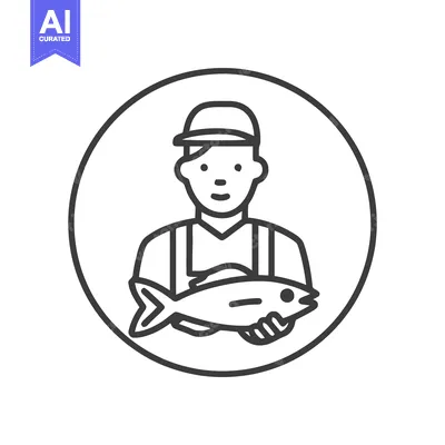 Friendly Fisherman in a Cap Holding a Fish, Circular Vector Icon