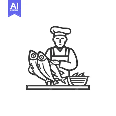 Popular premium asset: Stoic Chef Presents Fresh Fish in a Bold, Minimalist Line Art Icon