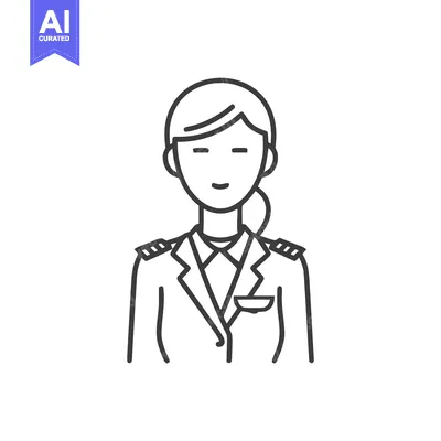 Serene Female Aviator in Uniform, Elegant Minimalist Line Art Icon