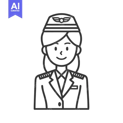 Confident Female Aviator in Uniform, a Clean and Simple Line Art Portr