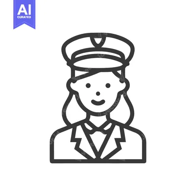 Aset premium populer: Smiling Female Officer Bust Portrait, Minimalist Line Art Icon
