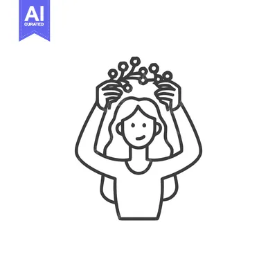 Aset desain premium: Simple Line Icon of a Smiling Woman Placing a Berry Wreath on Her Head