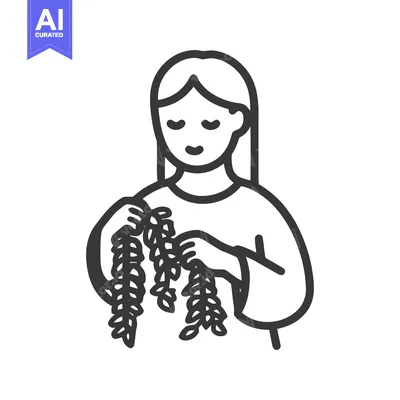 Serene Woman Holding Leafy Vines, a Minimalist Line Art Icon