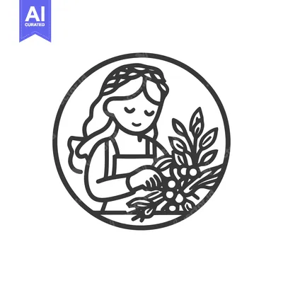 Artisanal coffee harvest emblem of a serene woman tending to coffee ch