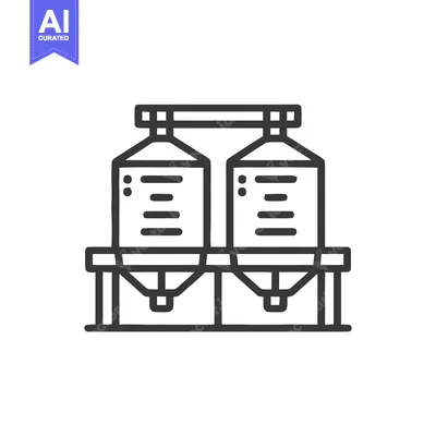 Popular premium asset: Twin Industrial Storage Silos on a Platform, Minimalist Line Art Icon