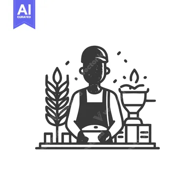 Rustic Miller's Craft: Textured Monochrome Icon with Wheat and Grinder