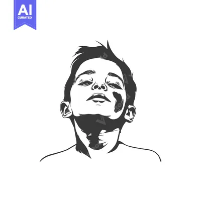 A Black and White Illustration of a Boy's Face Looking Up