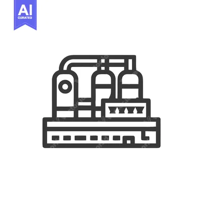 Aset premium populer: Clean Line Art Icon of an Industrial Plant with Silos and Piping