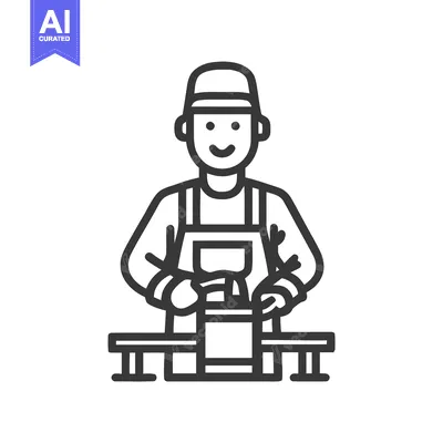 Smiling Chef Icon Preparing Food or Drink at Counter, Minimalist Line
