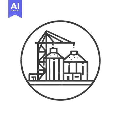 Circular Line Art Icon of an Industrial Crane Loading Agricultural Sil