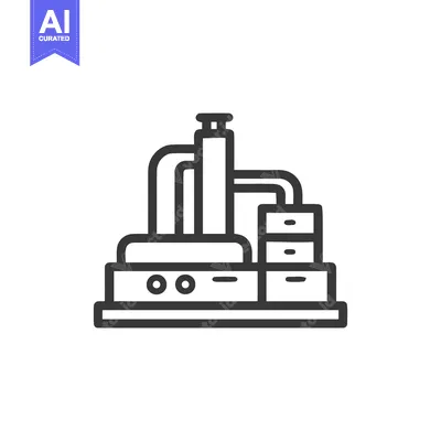 Bold Line Art Icon of an Industrial Plant or Factory Machinery Complex