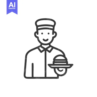 Aset premium populer: Cheerful Waiter with Covered Tray, a Minimalist Hospitality Service Li