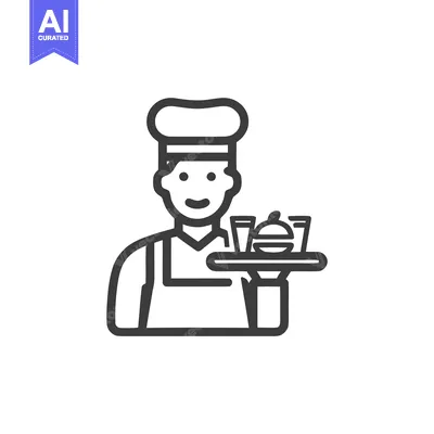 Smiling Chef with Burger Meal Tray, Professional Food Service Line Ico