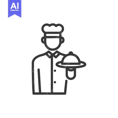 Chef in Uniform Presenting a Meal Under a Cloche Line Icon